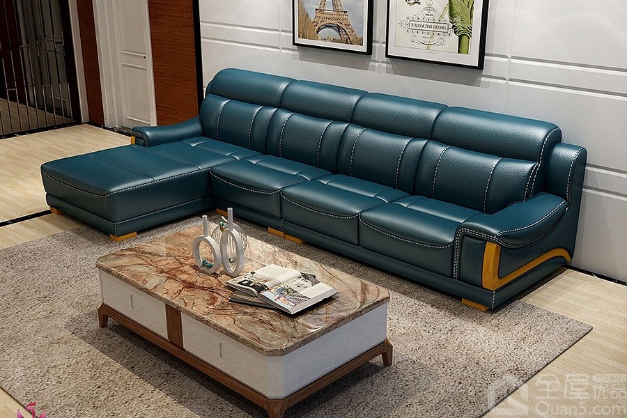 紫孔雀家具 现代风格 真皮 仿真皮转角沙发 贵妃沙发-全屋优品