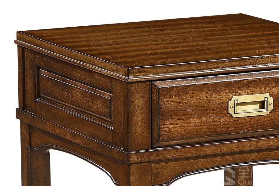 俄罗斯核桃木实木框架 单抽小方桌 角几边桌