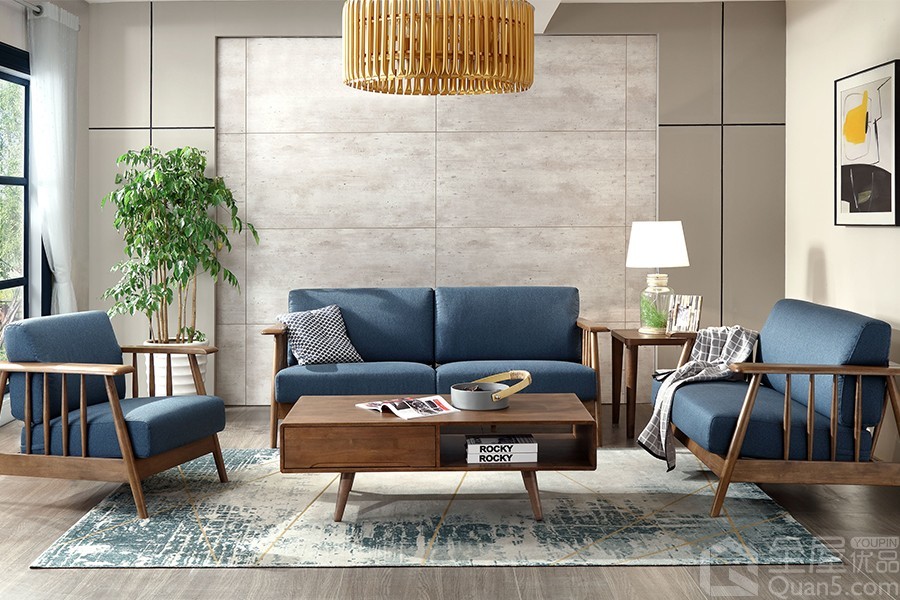 林绅家具 简约北欧 精致美观 橡胶木实木框架沙发 高档布艺1 2 3-全屋