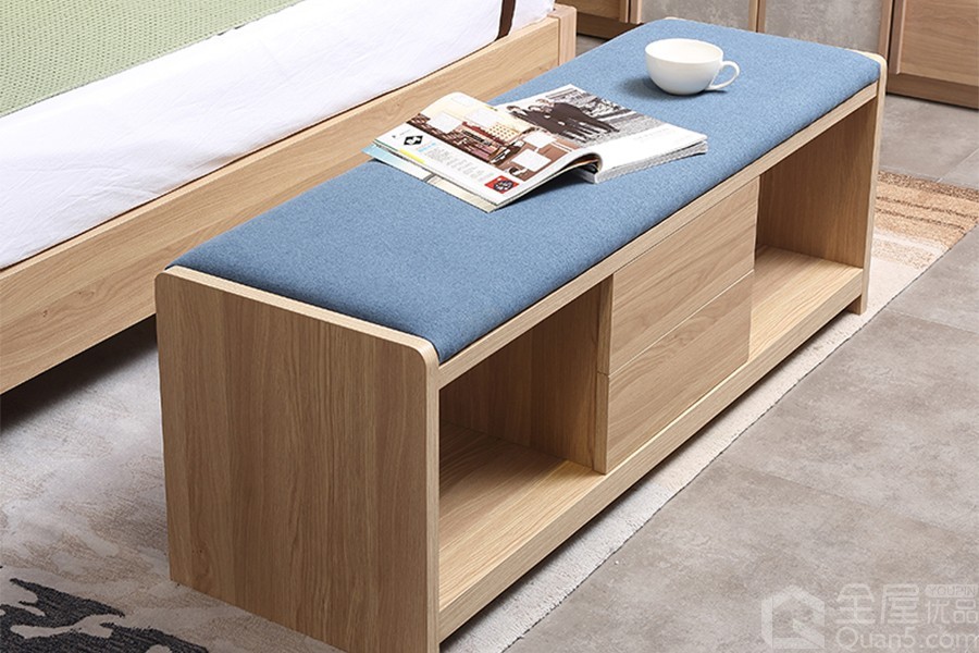 环保板材 楠木实木框架 棉麻座包床踏床尾凳