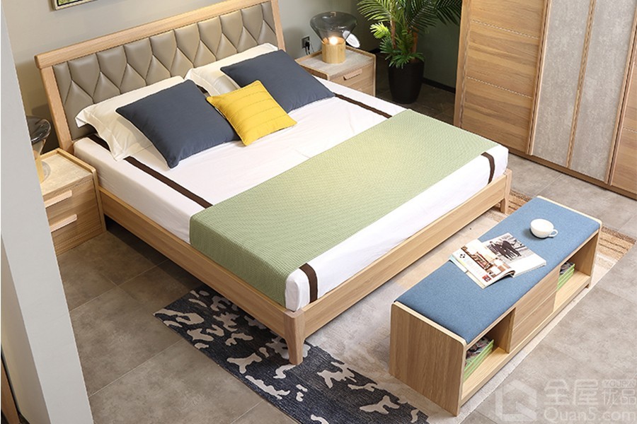 环保板材 楠木实木框架 棉麻座包床踏床尾凳